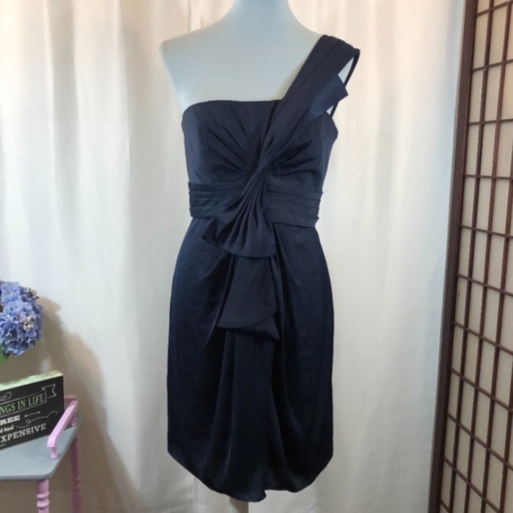 BCBG Maxazria navy blue one shoulder dress